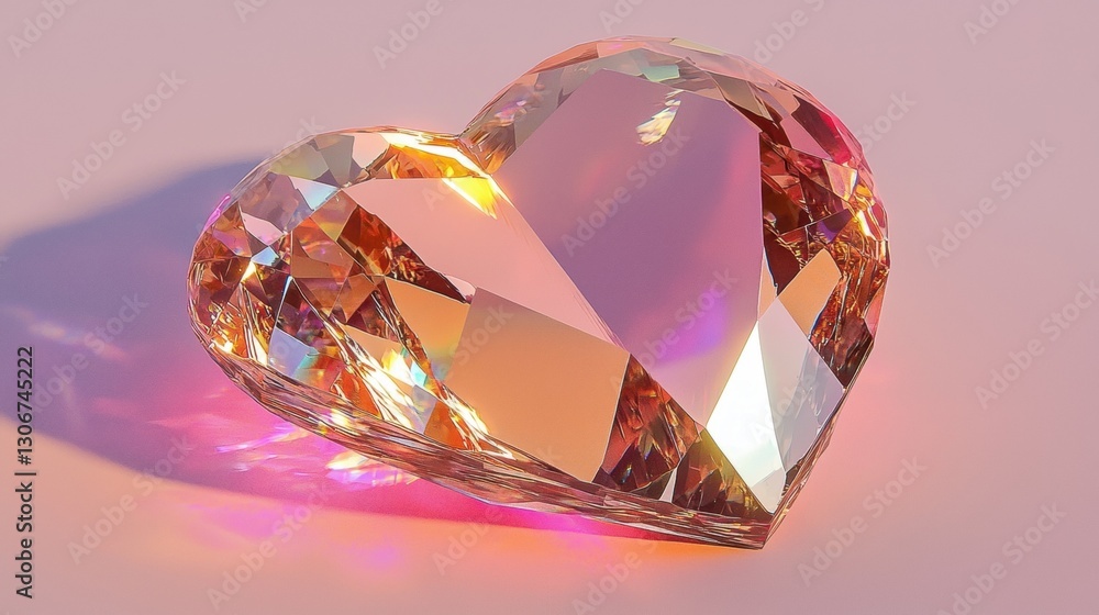 Poster 3d rendering of a heart-shaped diamond. the diamond is made up of multiple facets, each with a diffe