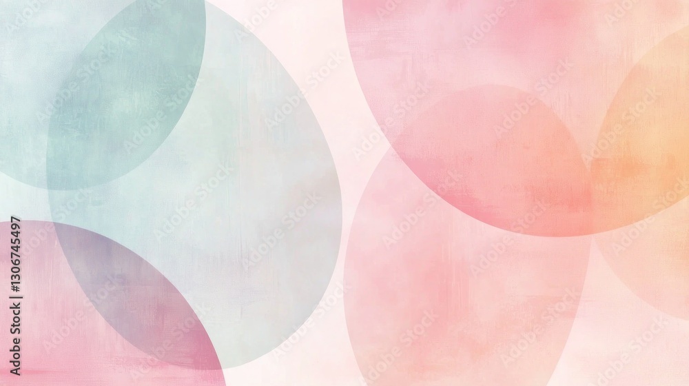 Poster overlapping pastel colored semi transparent circular shapes are arranged here