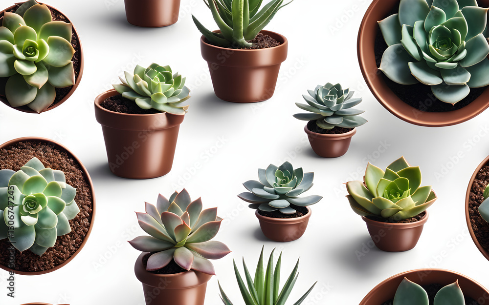 Poster A set of potted succulents in a minimalist planter, isolated on a empty plain background