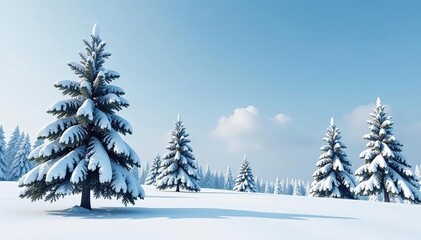 Fototapeta premium Trees stood like sentinels under a blanket of snow, calm landscape,
