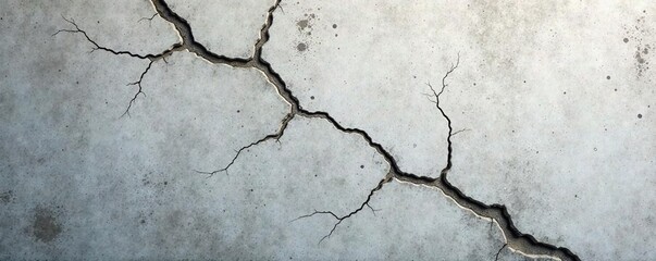 Fototapeta premium Cracks in a concrete wall with a subtle water spot,, water damage, deterioration