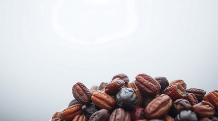 Obraz premium Ramadan and Dates – Traditional Iftar Food Symbolizing Blessings and Fasting, eating dates, ramadan, dates tree, dates top view, fresh dates