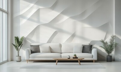 White contemporary interior. Soft lighting on geometric walls. Abstract modern mockup templates. Architecture.