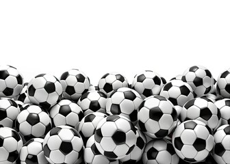 A wide border of stacked, black silhouette soccer balls against a pristine white background; a dramatic sports image.