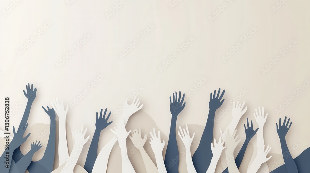 Leinwandbilder silhouettes of people raising hands in unity with soft gradients for modern and professional design 