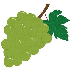 Green grape berries isolated bunch with leaf flat cartoon style icon. Vector wine ingredient, vegetarian food dessert, grape, sweet summer berries, muscat cardinal cluster, fresh grapes