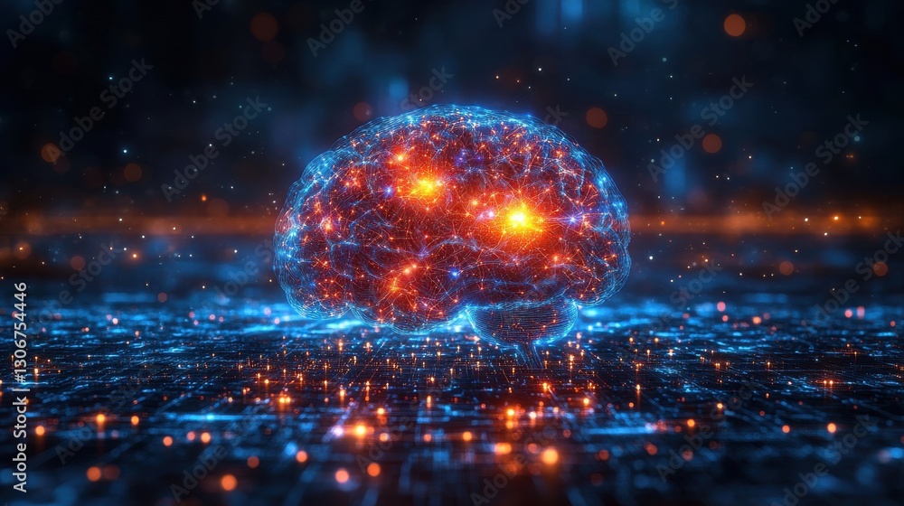 Aufkleber digital brain network visualization on blue background