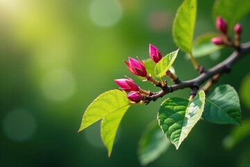 Obraz premium Variegated leaves and pink buds on a tree-like stem, flowers, Mihanovichii, buds