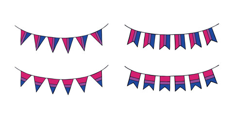 Fototapeta premium Set of colorful garland Bisexual pride flag Happy pride day LGBTQIA community Pride Month Vector hand drawn doodle for posters, stickers, logo, cards