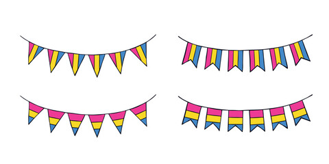 Obraz premium Set of colorful garland Pansexual pride flag Happy pride day LGBTQIA community Pride Month Vector hand drawn doodle for posters, stickers, logo, cards