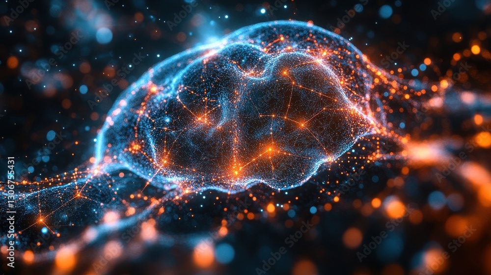 Poster digital neural network brain conceptualized with illuminated connections