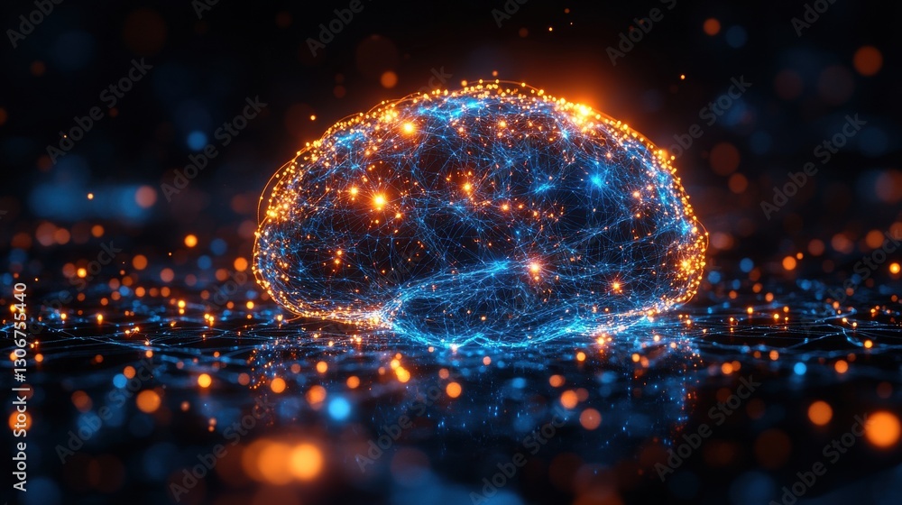 Aufkleber digital neural network brain conceptualized with illuminated connections