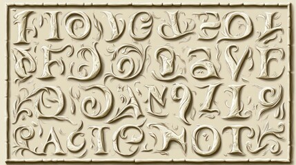 Ornate Floral Alphabet on Beige Background