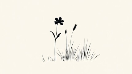 Simple silhouette of flower and grass