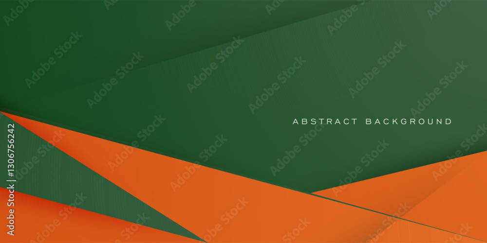 Wall mural abstract papercut green and orange 3d background. simple overlap triangle pattern with shadow. eps10