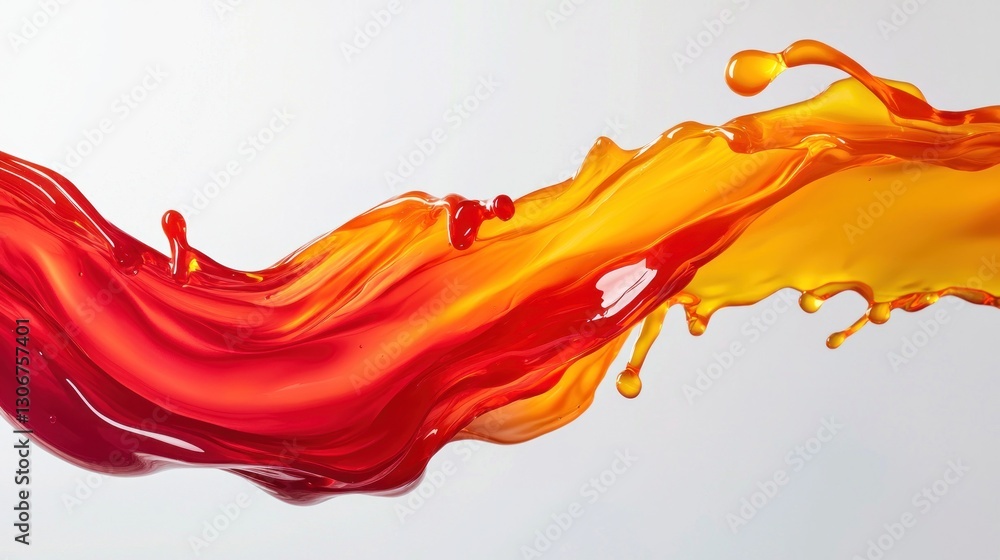 Poster dynamic splash of red and yellow fluid against a light background