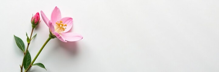 Fototapeta premium A delicate flower blooms against the starkness of a white surface, bloom, flora, flowers