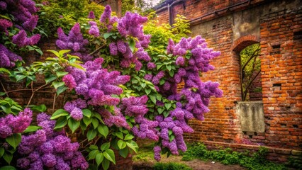 Fototapeta premium Spring's purple explosion: Syringa vulgaris captured in captivating urban exploration photography.