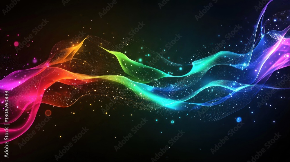 Aufkleber colorful flowing abstract lines with many small sparkling particles
