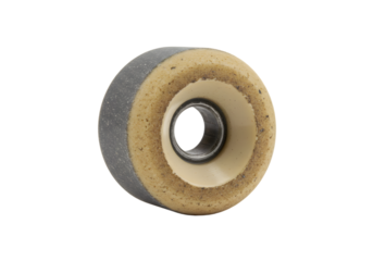 Close-Up of a Single Skateboard Wheel Featuring Unique Textures and Colors on a White Background
