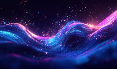 Obraz premium Dynamic glowing wave of blue and purple light flowing across a dark background, creating a futuristic and energetic composition