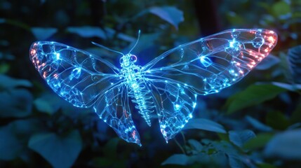 Glowing Butterfly in Night Forest