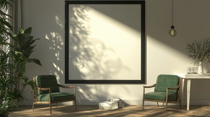 Fototapeta premium Intimate focus on a pristine white rectangular frame with a striking black edge, tilted slightly left, casting intriguing shadows that dance across its smooth surface