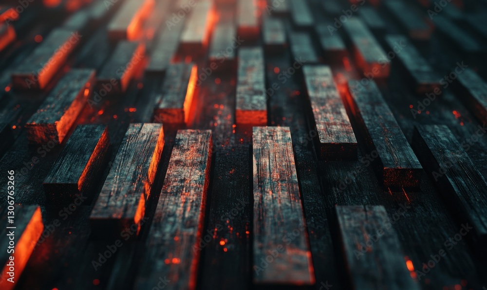 Poster rustic wooden planks illuminated by soft natural light creating a warm and textured abstract composi