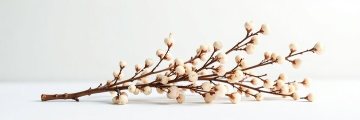 Fototapeta premium A bundle of branches on a minimalist white surface, white background, nature