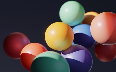 Colorful spheres in mid-air, dark background