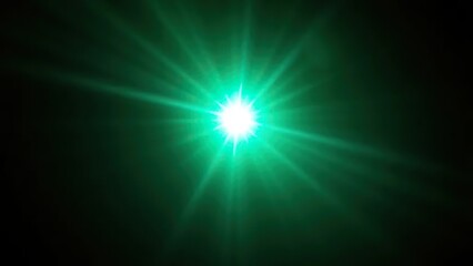 Bright light shines on a dark background with lens flare effects and green glow, neon glow, glow effects
