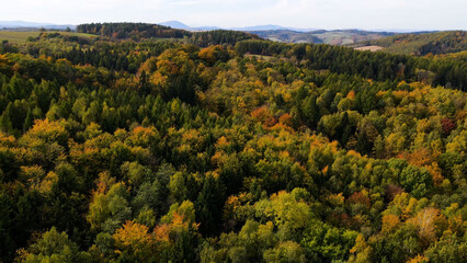 autumn landscape view from above hill forest