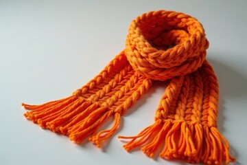 Vibrant orange chunky knit scarf, long tassels , wool, handmade