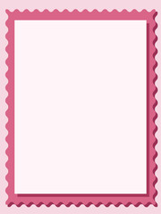 Pink background with frame. Empty glued pink sheets of paper with wavy edge for scrapbooking. Vector illustration. Blank label with space for text and design. Template. Postcard frame.