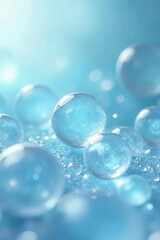 Shining silver bubbles suspended in a pale blue gel-like substance, translucent, silver, pale blue