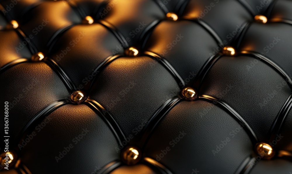 Poster luxurious black leather with diamond-shaped stitching illuminated by subtle golden highlights creati