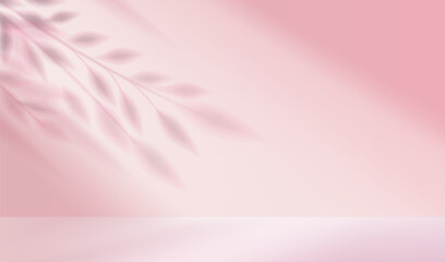 Space with shadow from plant on wall, scene with bright light from the window. Vector illustration 