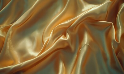 Fototapeta premium Luxurious flowing gold satin fabric with soft ripples illuminated by diffused light emphasizing its smooth and elegant texture