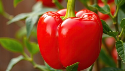 Vibrant red bell pepper, glossy skin, perfect shape, glossy, clean