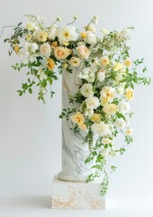 White marble pillars decorated flower wedding yellow.
