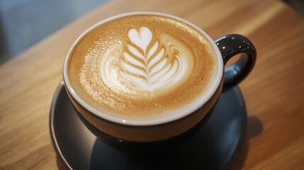 A delightful latte featuring a delicate foam leaf design