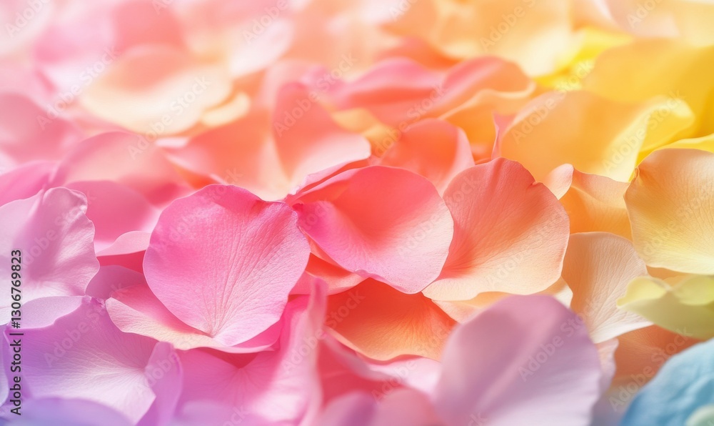 Poster macro shot of colorful flower petals illuminated by soft diffused light creating a vibrant and natur