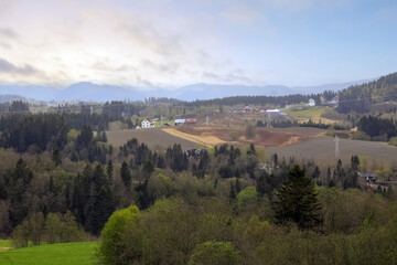 Obraz premium Agricultural area Bratsberg in the spring, Norway