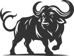 Obraz premium Buffalo with its tail swishing, slightly irritated animal vector silhouette