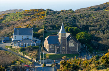 Elevated view of the village of Mortehoe in North Devon, UK