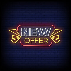 Obraz premium new offer neon sign with brick wall background vector