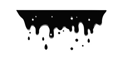 Abstract black paint drips on a white background. Creates a rough texture and dramatic contrast, adding an artistic and modern touch