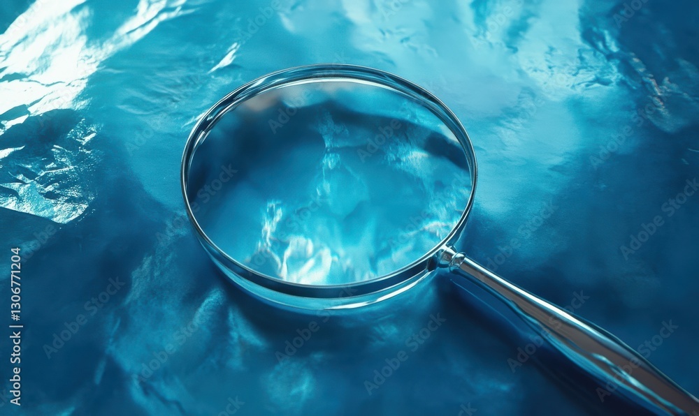 Aufkleber macro view of a magnifying glass resting on a smooth blue background, highlighting subtle textures a