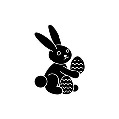 creative silhouette Playful Rabbit with Easter Bunny with Eggs icon clean concept