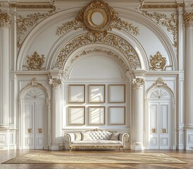 Fototapeta premium An elegant interior with ornate architectural details, showcasing luxury and sophistication in design. Copy space, commercial use